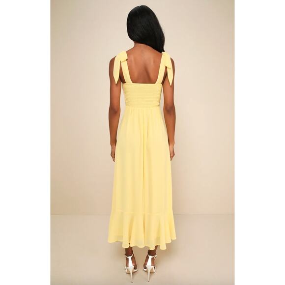 Lulus Summer Invite Yellow Tie-Strap Tiered Midi Dress Party Cocktail Small NWT - Picture 4 of 11